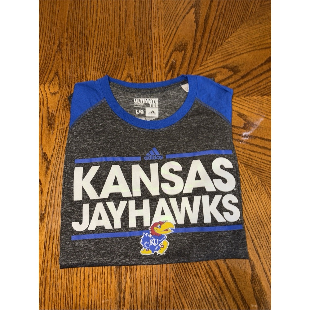 Adidas Mens Blue/Gray Short Sleeve Kansas Jayhawks‎ Ultimate Tee Size Large